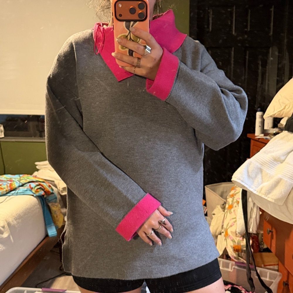 Gray and Pink Oversized Sweater